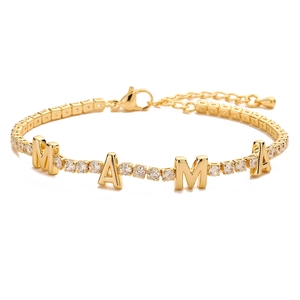 18K gold plated bracelet with MAMA lettering and zircon stones for women