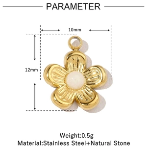 Détail du pendentif fleur 10mm en acier inoxydable et pierre naturelle avec mesures