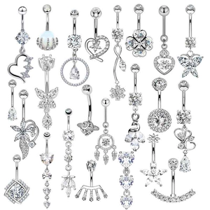 Stainless Steel Copper Belly Piercing Rings Cubic Zirconia Silver Tone Heart Butterfly Flower Star Moon Navel Body Jewelry