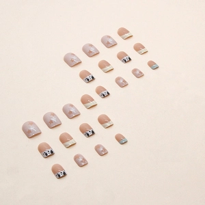 Cute star and cow print press-on nails with lavender and french tip art designs
