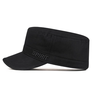 Black cotton flat top army cap with 3D SPIRIT embroidery and reinforced side band