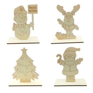 DIY wooden Christmas figurines set with Santa and reindeer on stands for holiday decor