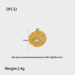 Detailed 15mm gold-plated stainless steel evil eye charm with zircon and hammer finish