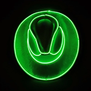 Top view of a black LED fedora with neon green light-up trim for rave parties