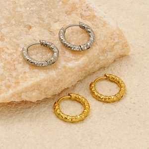 Minimalist geometric textured hoop earrings in gold and silver finish for women