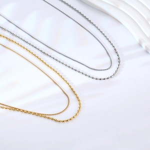 Double layer minimalist beaded chain necklaces in gold and silver finish for women