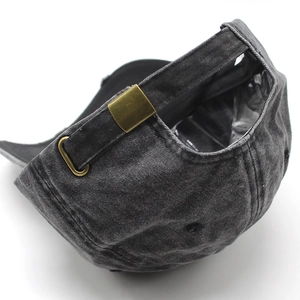 Washed dark grey baseball cap with USA embroidery and adjustable bronze metal buckle