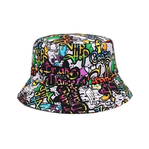 Graffiti bucket hat for women with colorful hip hop street style prints and sun protection