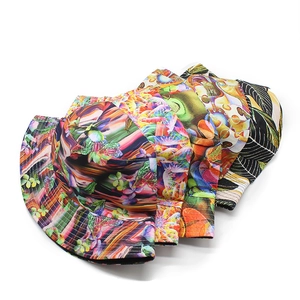 Foldable cotton bucket hat for women and men featuring artistic floral and leaf prints