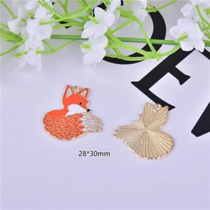 Golden fox charms with orange enamel pendant for jewelry making 28x30mm size