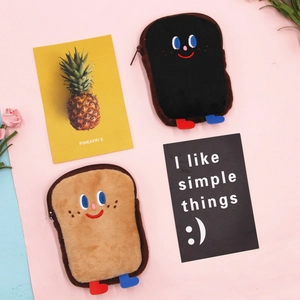 Porte Monnaie Forme Pain Toast Peluche Porte Cartes Mini Pochette Fermeture Éclair Mignon Brodé Kawaii Filles Enfants