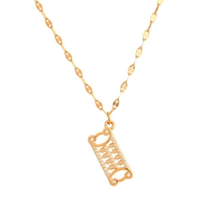 Golden titanium steel necklace with a crystal-inlaid abacus pendant on white background