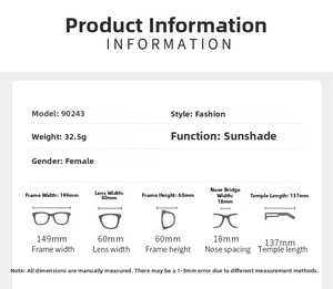 Tabella taglie dettagliata per occhiali da sole senza montatura con misure precise in mm
