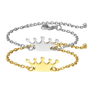 Polished stainless steel crown bracelet set in gold and silver finish for women