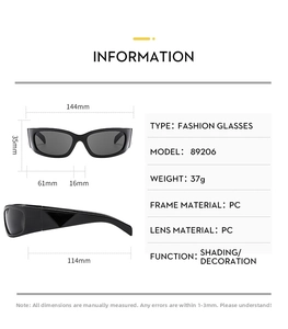 Detailed technical dimensions and specifications for these Y2K outdoor sports sunglasses