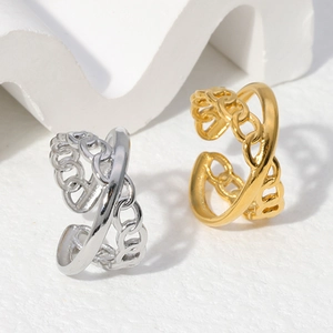 Polished titanium steel chain rings in gold and silver colors with open adjustable band