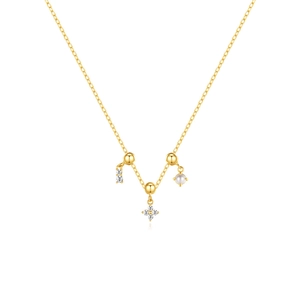 Gold necklace with adjustable chain featuring cubic zirconia flower and pearl pendant