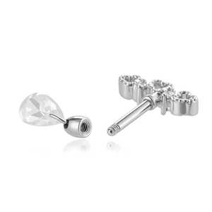 Hollow heart titanium steel piercing earring with teardrop zircon and screw back closure