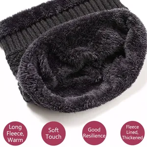 Men's winter knit infinity scarf with thick fleece lining in dark grey for cold weather