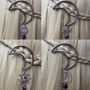Moon Hair Clip Metal Alloy Purple Crystal Dangle Sun Star Celestial Aesthetic Hairpin Vintage Boho Hair Accessories Women