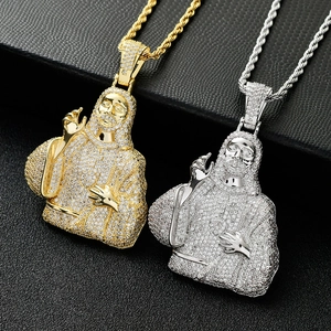 Collier Pendentif Tête De Jésus Hip Hop Iced Out Zircone Cuivre Plaqué Or Bijoux Streetwear Pour Hommes Avec Chaîne Torsadée