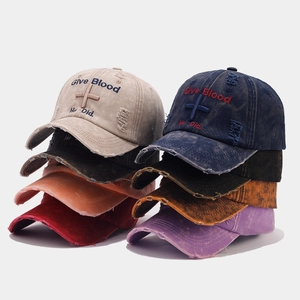 Give Blood He Did Distressed Washed Cotton Baseball Cap Vintage Embroidery Adjustable Peaked Sun Hat Unisex Streetwear