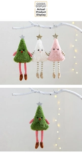Detailed plush Christmas tree ornaments with long striped legs and glitter stars
