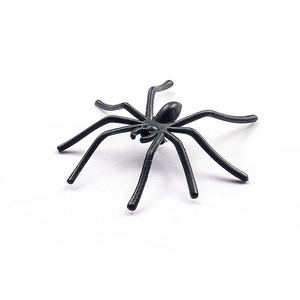 Detailed macro view of a realistic black plastic toy spider for Halloween decor
