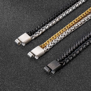 Detail of punk style double-layer braided chain bracelets with magnetic clasps in four colors