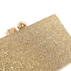 Pochette de soirée chic pailletée dorée avec fermoir sphérique en métal luxueux