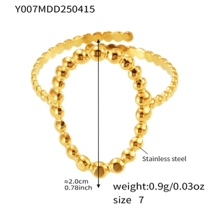 Detailed view of beaded gold stainless steel ring with 0.9g weight and 2.0cm diameter info