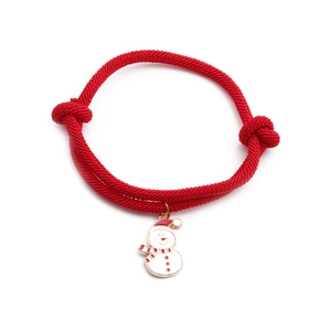 Adjustable red string Christmas snowman pendant bracelet with alloy charms and red scarf