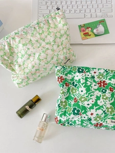 Floral Print Makeup Bag Polyester Portable Travel Cosmetic Organizer Handbag Zipper Toiletry Storage Pouch For Women