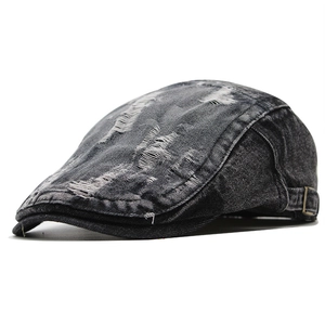 Coppia Berretto Piatto In Denim Lavato Retro Effetto Distressed Fibbia In Metallo Regolabile Vintage Streetwear Uomo Donna