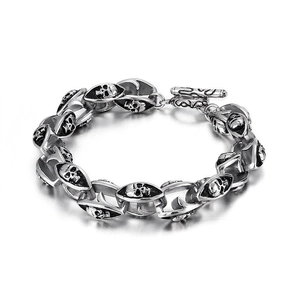 Men Stainless Steel Bracelet Punk Rock Skull Link Chain Vintage Gothic Jewelry With Toggle Clasp Hip Hop Style
