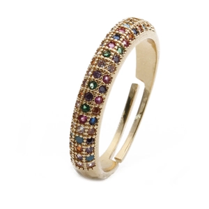 Rainbow Zircon Ring Copper Gold Plated Micro Inlay Adjustable Open Band Fashion Jewelry For Women