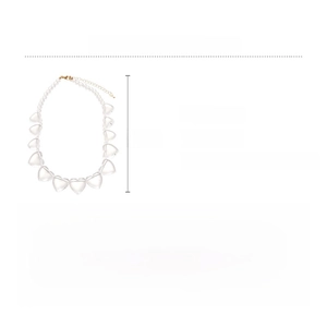Detail view of acrylic heart necklace with size specs 48.5cm and weight 39.5g info