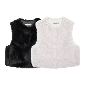 Women Faux Fur Vest Elegant Round Neck Sleeveless Short Gilet Outerwear Fashion Solid Color Warm Waistcoat