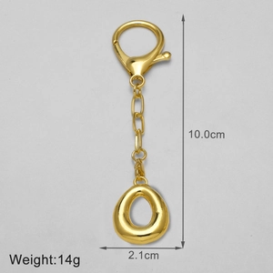 Detail showing 10.0cm golden keychain dimensions with lobster clasp and teardrop pendant