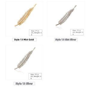 Leaf-shaped hair clip set in frosted gold and silver colors with 7cm size detail