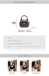 Infographic showing dimensions and multi-color options for the faux fur PU handbag