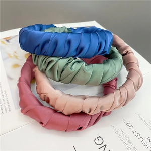 Satin Satin Pleated Headband French Retro Elegant Ruched Wide Padded Hair Hoop Accessory For Women