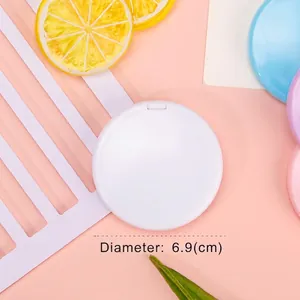 Foldable 6.9cm round pocket makeup mirror in cream white for DIY craft accessories