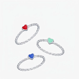 925 Sterling Silver Enamel Heart Ring For Women Twisted Rope Band Mint Green Blue Red Dainty Stacking Finger Jewelry Gift
