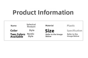 Detailed specifications table for Nordic style plastic Christmas decorative ball ornaments