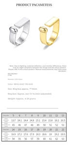 Size chart showing dimensions and inner diameter for the D-shaped 925 silver ring