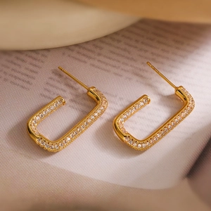 Geometric 18K gold plated hoop earrings with micro-pave cubic zirconia crystals