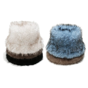 Plush faux fox fur bucket hats for women in various gradient colors for winter warmth