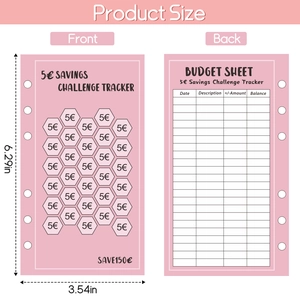Pink 6-hole A6 binder money saving challenge inserts for budget tracking, 6.29x3.54 inch