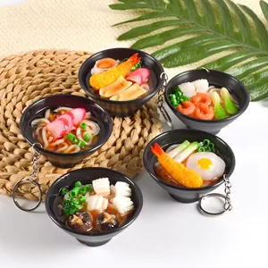 Realistic Japanese Ramen Udon Food Model Keychain Miniature PVC Bowl Noodles Toy Bag Pendant Photography Props Home Decor